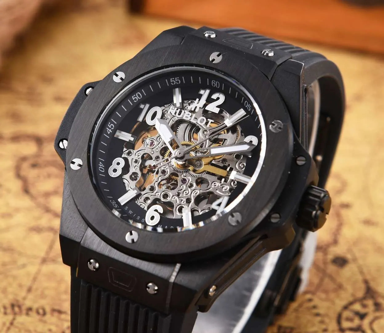classic Hublot All Black Skeleton