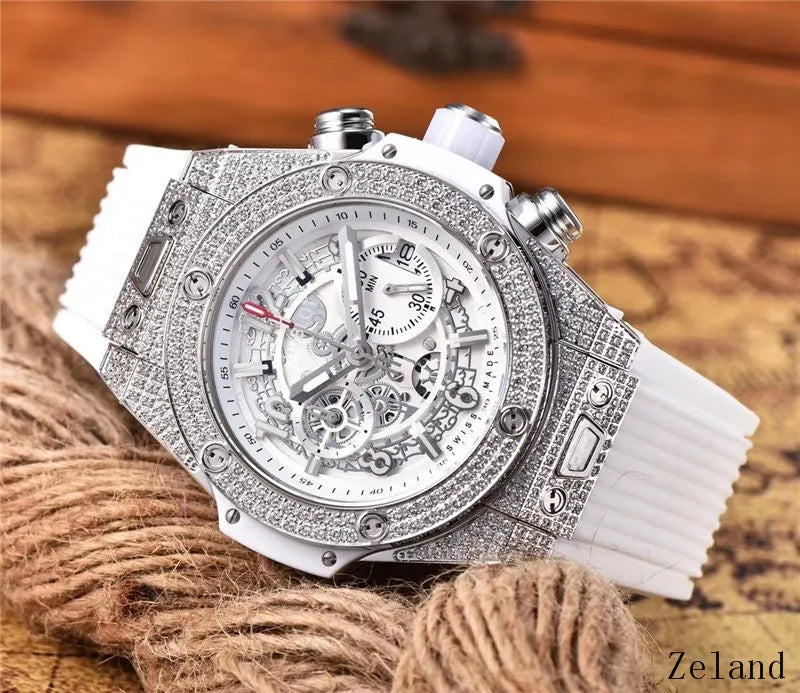white Hublot Skeleton Diamond Bezel - Hình 2