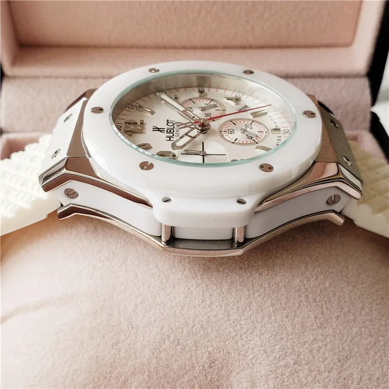 rubber Hublot White Ceramic Chronograph - Hình 4