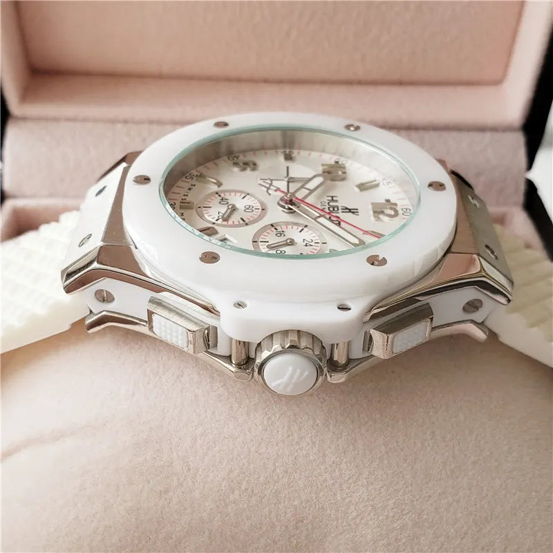 rubber Hublot White Ceramic Chronograph - Hình 3