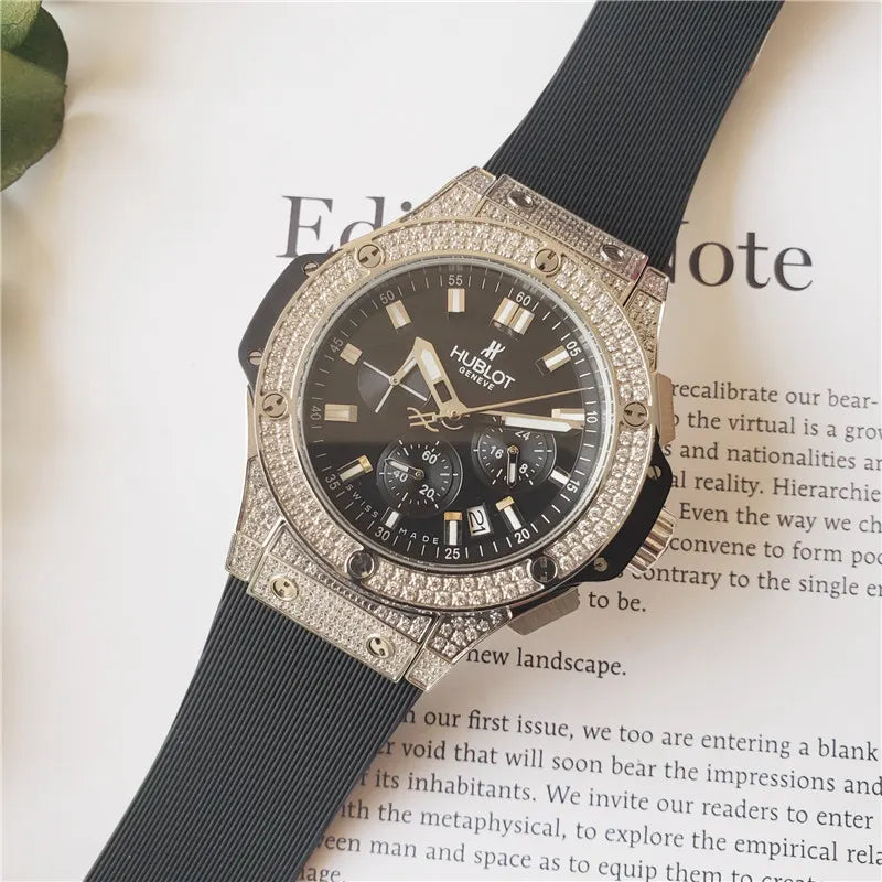 Hublot Black Dial Diamond Bezel rubber - Hình 5