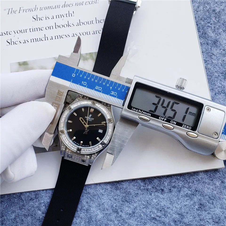 black Hublot Diamond Bezel Rubber Strap - Hình 2