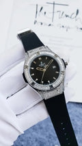 black Hublot Diamond Bezel Rubber Strap