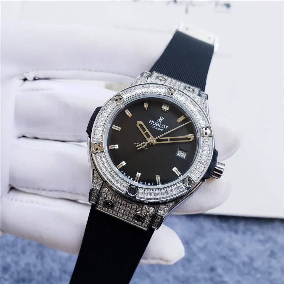 black Hublot Diamond Bezel Rubber Strap - Hình 8