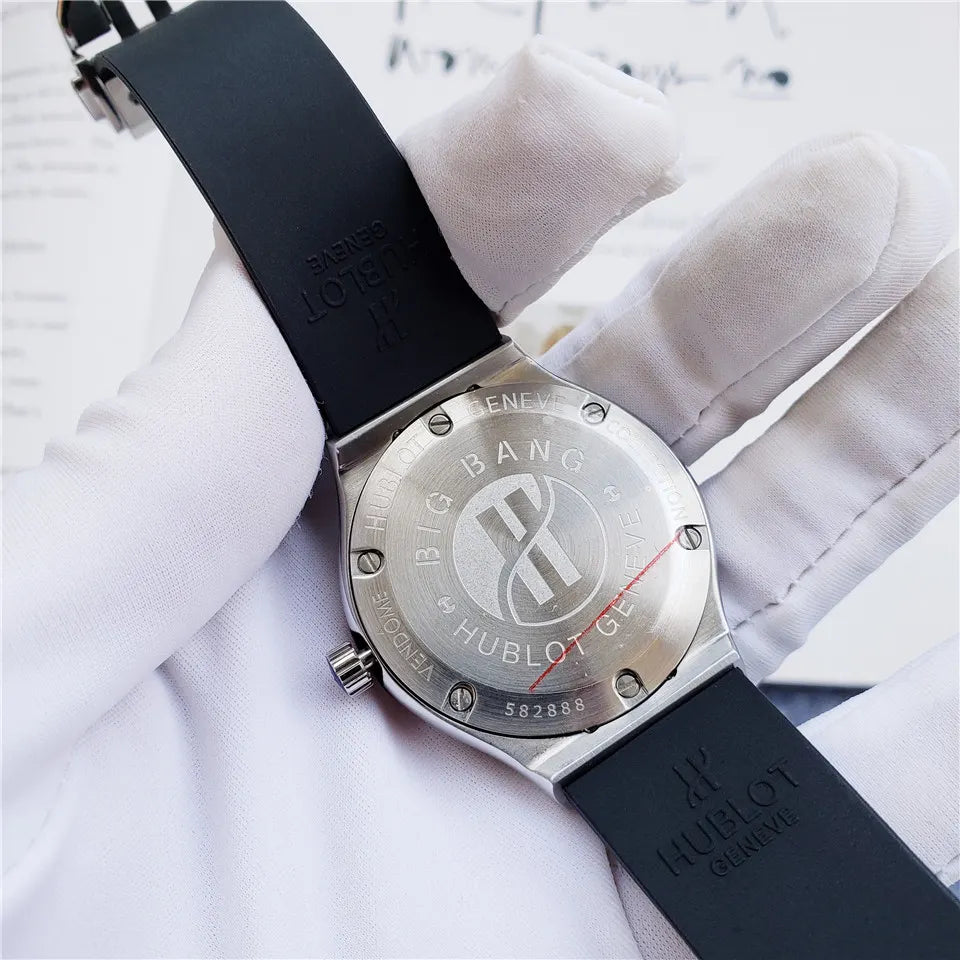 black Hublot Diamond Bezel Rubber Strap - Hình 5