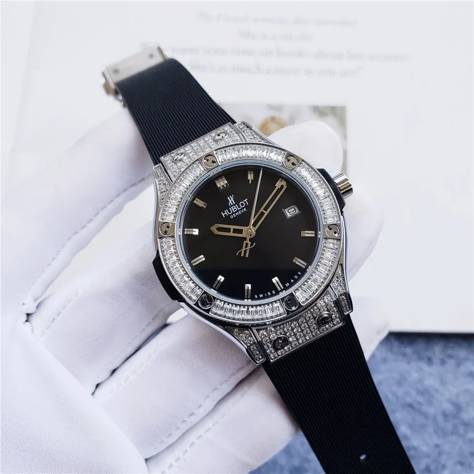 black Hublot Diamond Bezel Rubber Strap - Hình 9