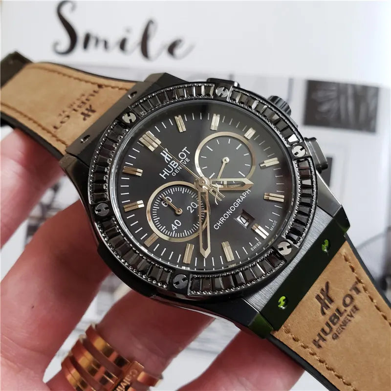 Hublot Black Chronograph Leather - Hình 3