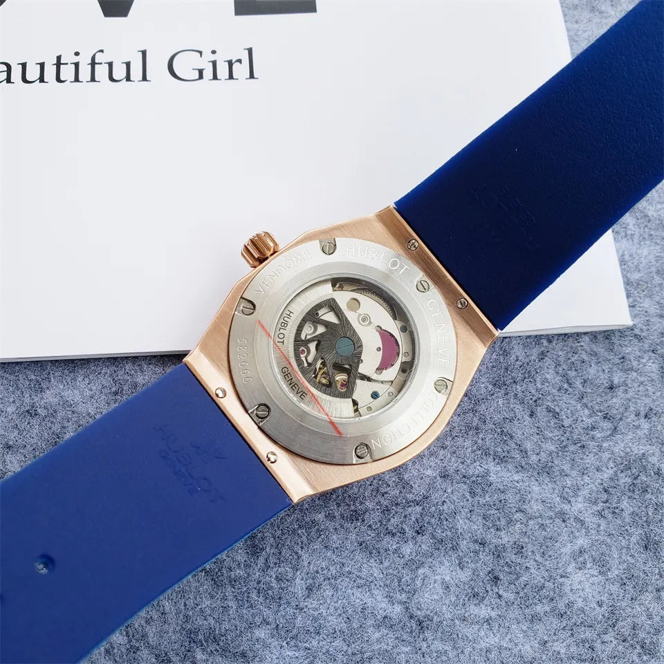 classic Hublot Rose Gold Blue - Hình 4