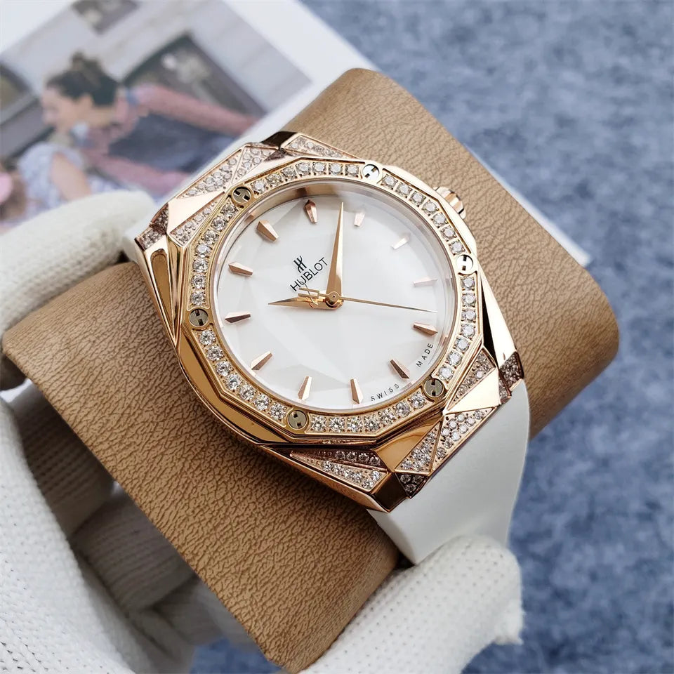 Hublot White Dial Diamond Bezel