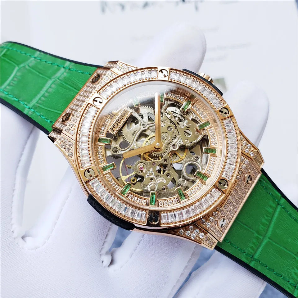 Hublot Green Strap Diamond Watch - Hình 5