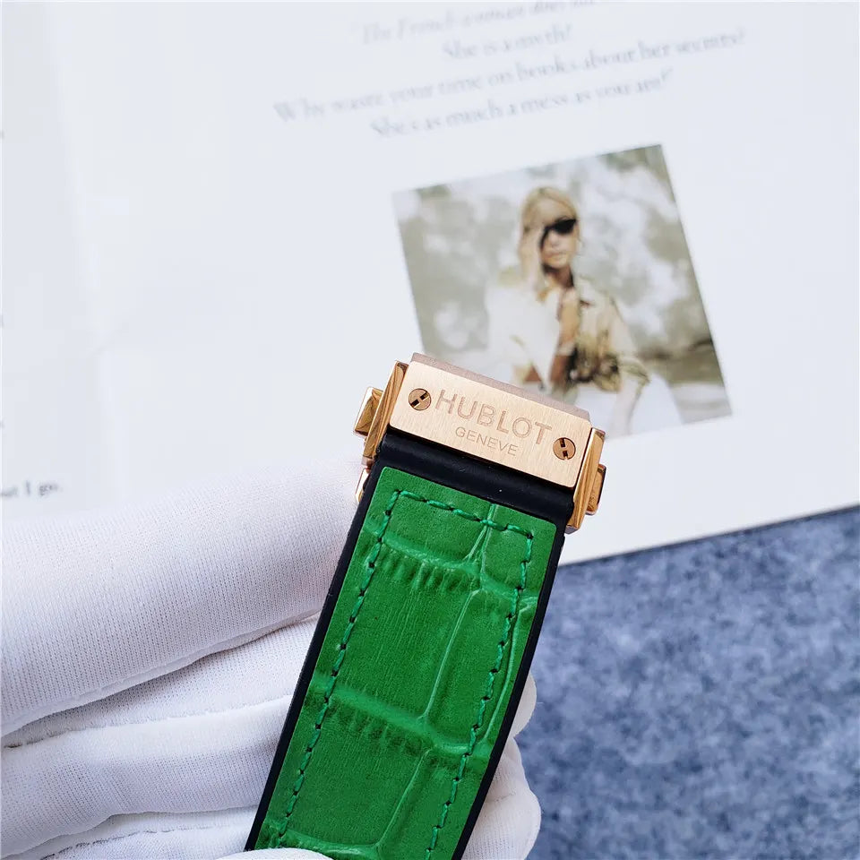 Hublot Green Strap Diamond Watch - Hình 3