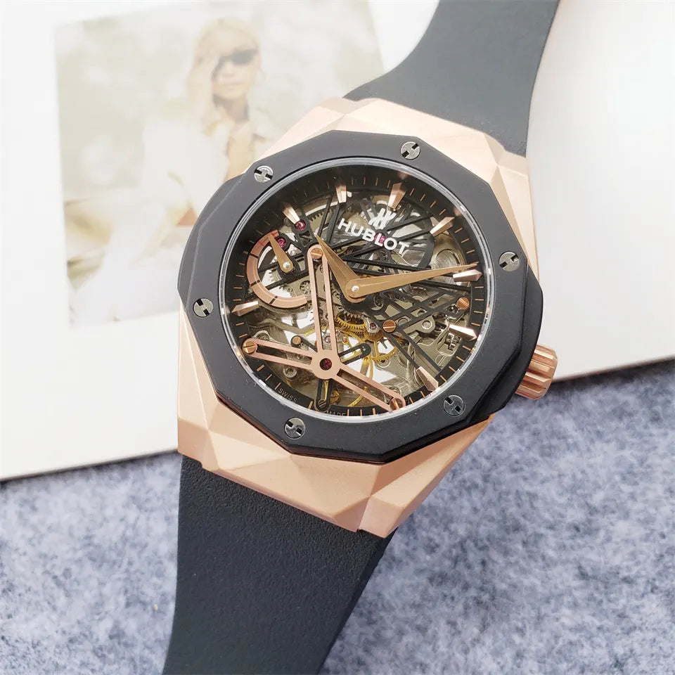 black Hublot Rose Gold Skeleton - Hình 2