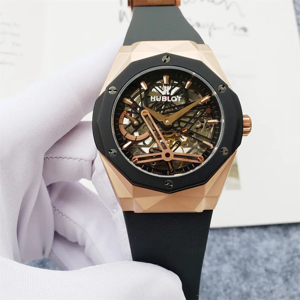 black Hublot Rose Gold Skeleton - Hình 7