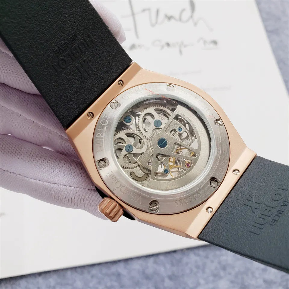 black Hublot Rose Gold Skeleton - Hình 5