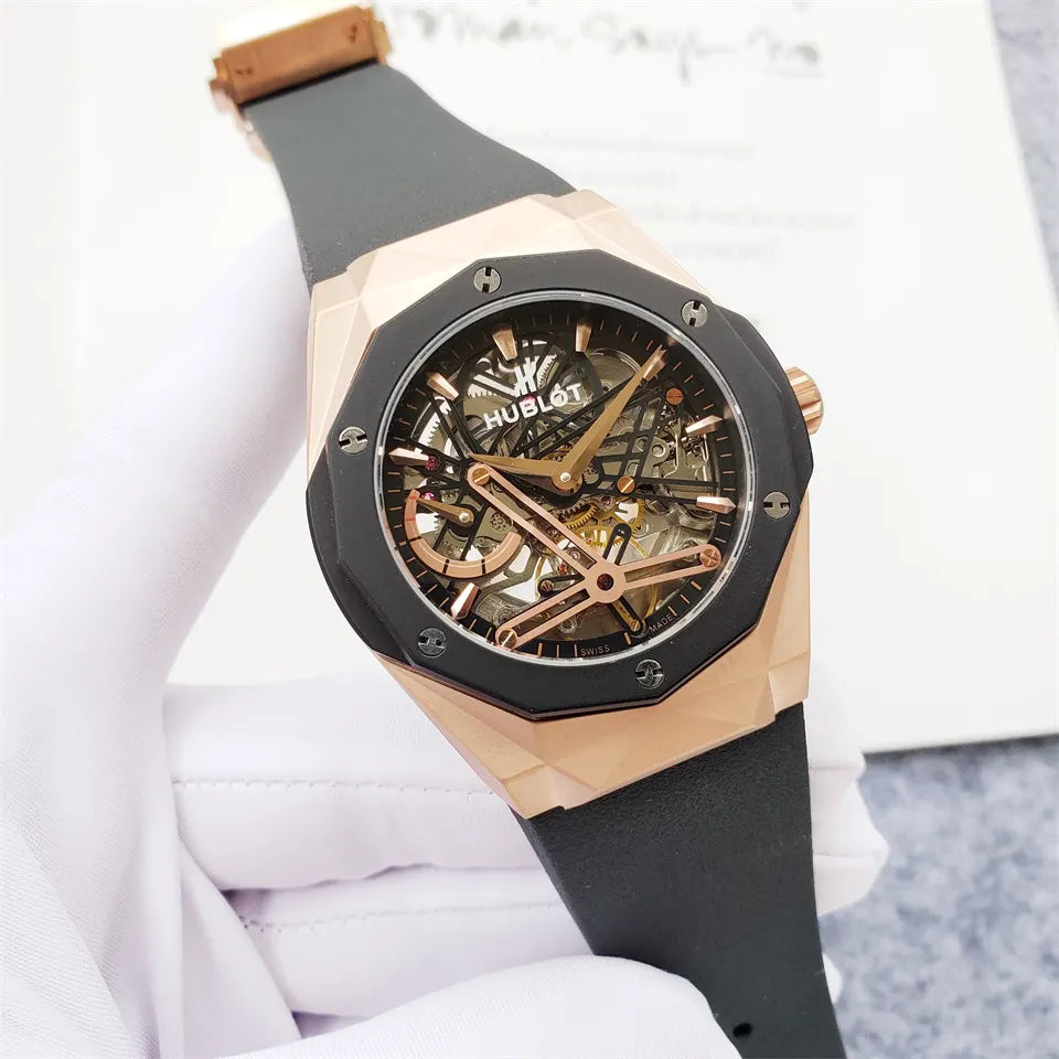 black Hublot Rose Gold Skeleton - Hình 9