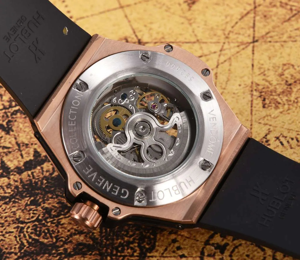 black Hublot Rose Gold Skeleton - Hình 2