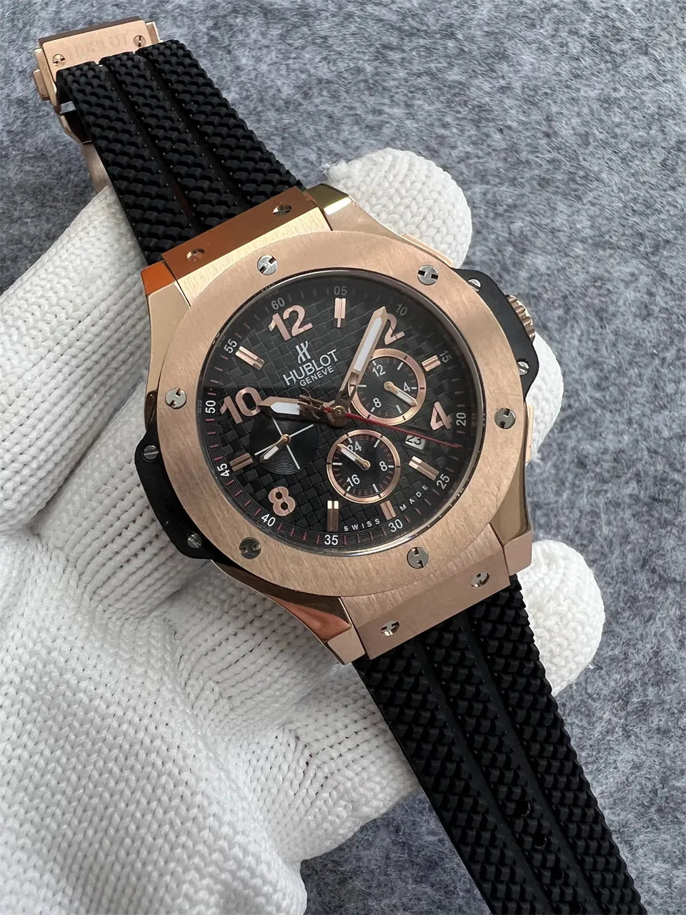 black Hublot Rose Gold Rubber - Hình 6
