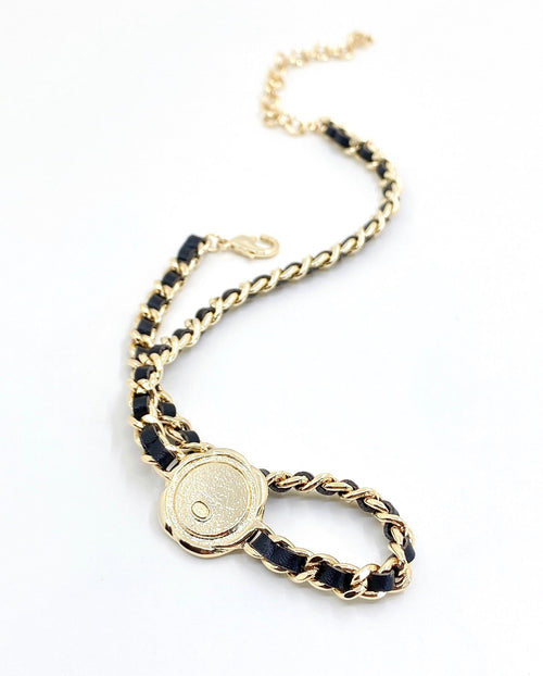 18K  Chanel Rhinestone Leather Choker Necklace
