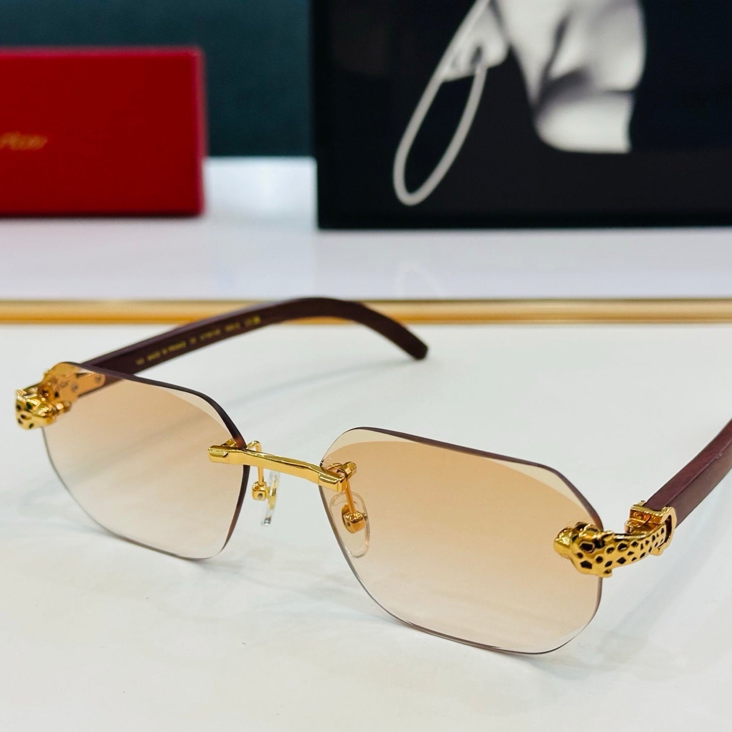 PANTHÈRE RIMLESS OVAL FRAME SUNGLASSES 543637 IN METAL