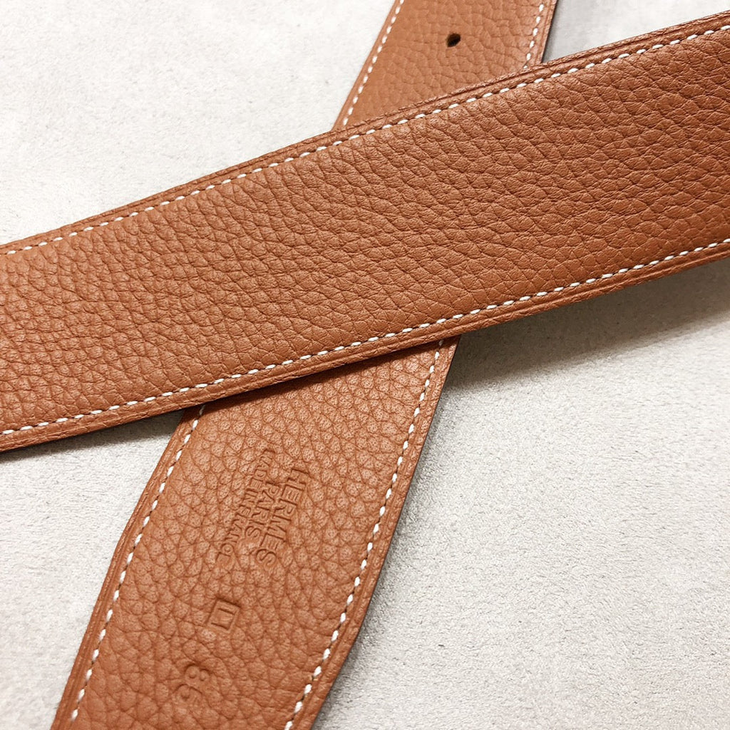 HERMES H D'ANCRE BELT BUCKLE & REVERSIBLE BRONZE BROWN LEATHER STRAP 38 MM GOLD HARDWARE