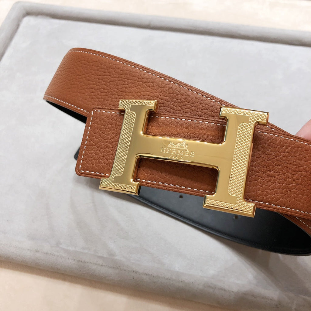 HERMES H D'ANCRE BELT BUCKLE & REVERSIBLE BRONZE BROWN LEATHER STRAP 38 MM GOLD HARDWARE