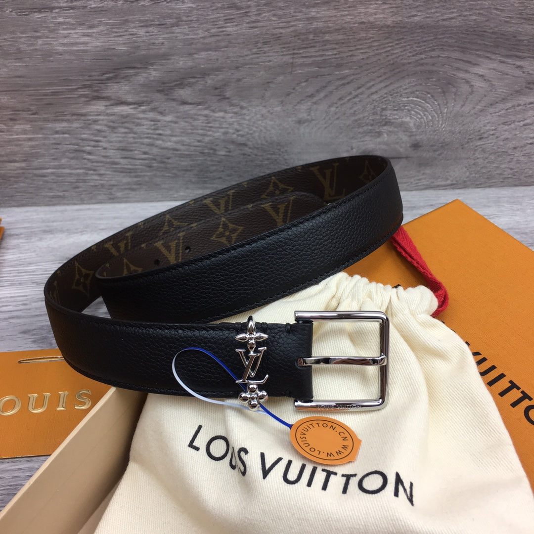 LOUIS VUITTON LV BLOOM 30MM BELT BLACK CALFSKIN SILVER HARDWARE