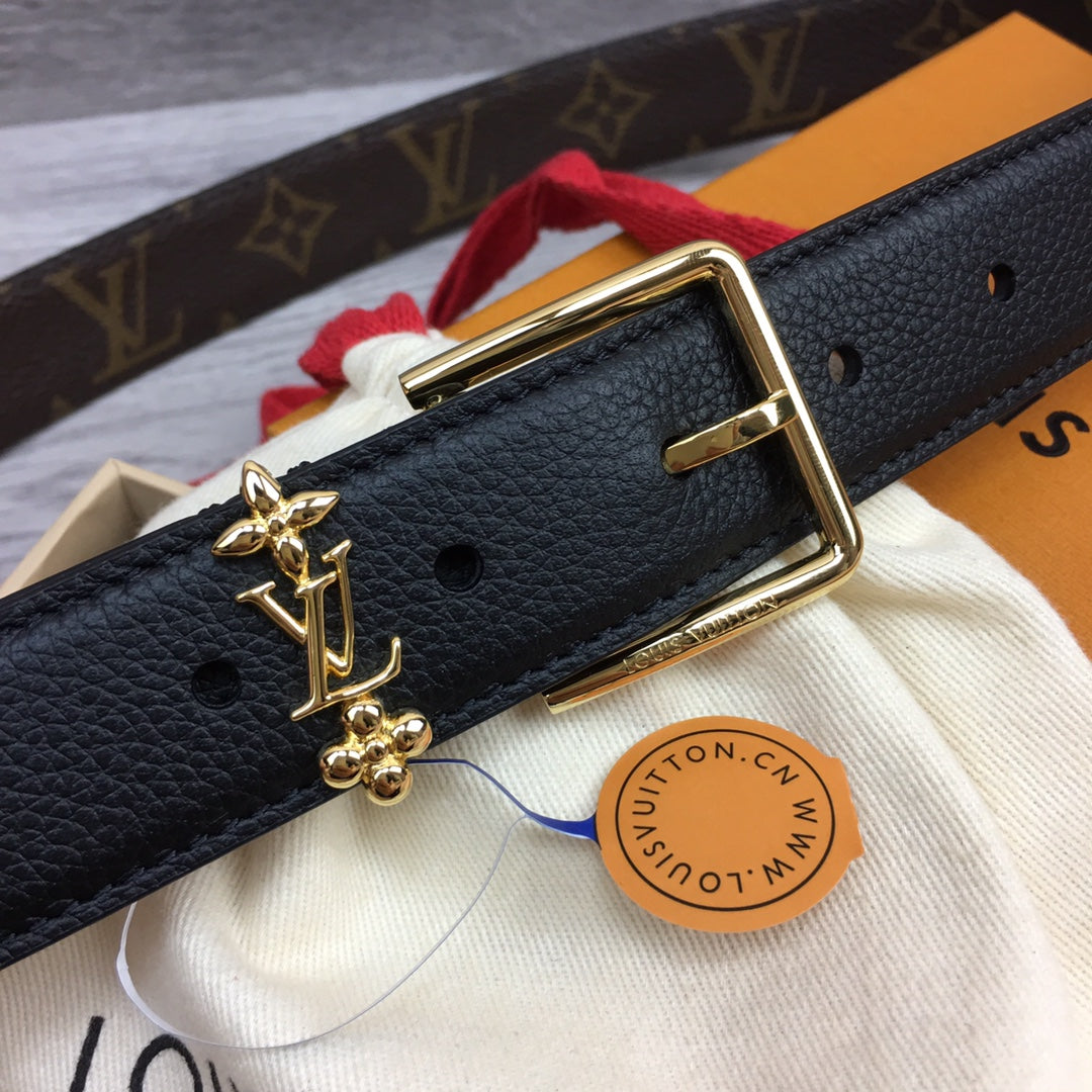 LOUIS VUITTON LV BLOOM 30MM BELT BLACK CALFSKIN GOLD HARDWARE
