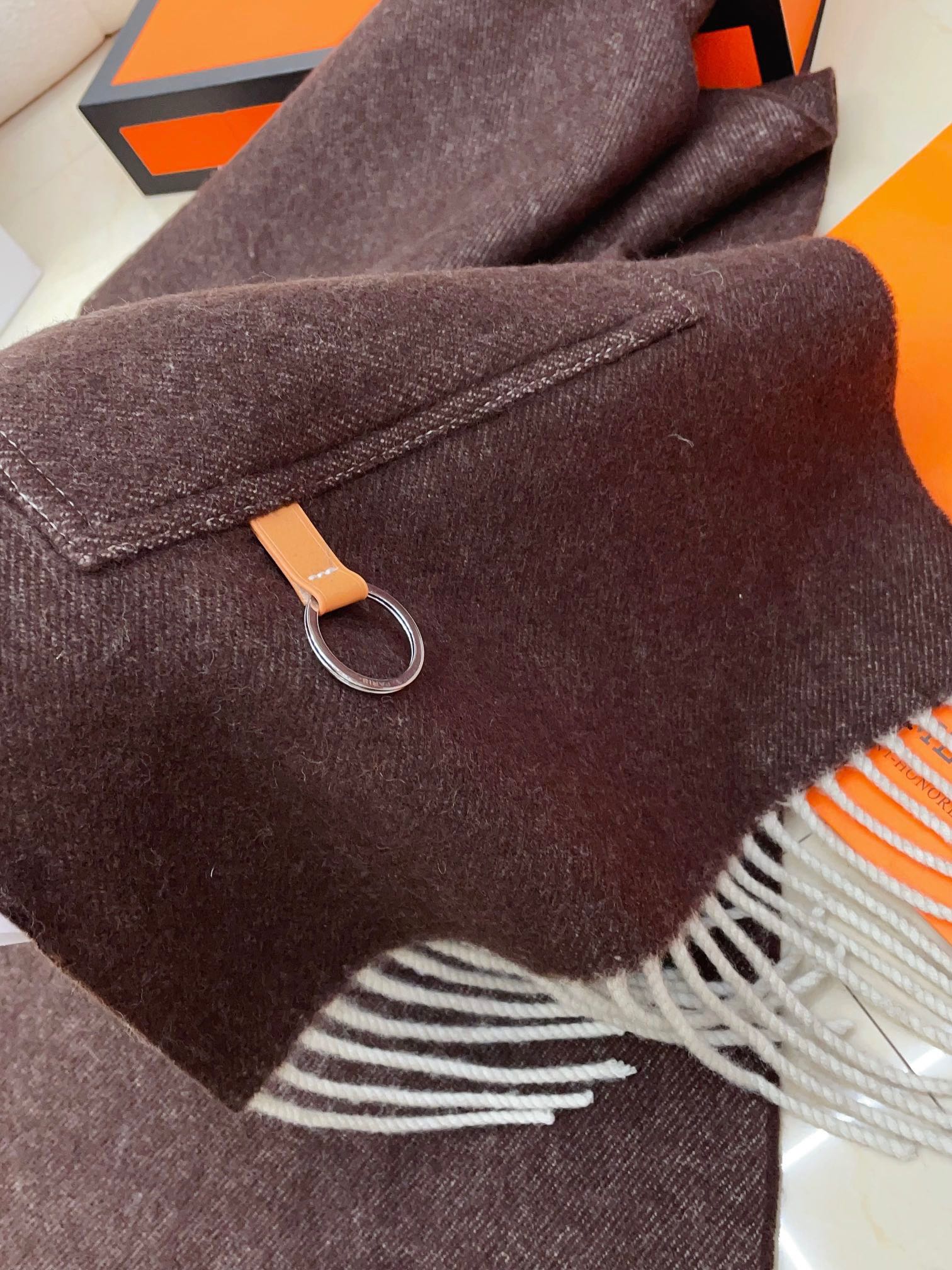 HERMES CARGO MUFFLER 190 CM IN CHESTNUT BROWN CASERE 375382