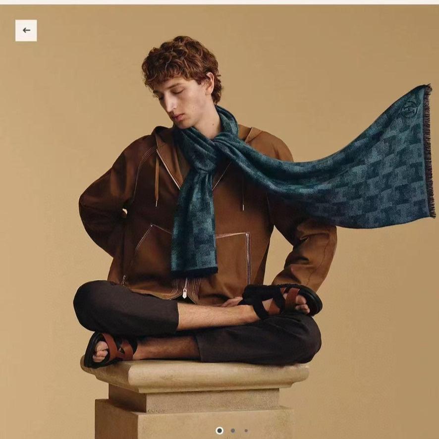 HERMES SCARF 200 CM IN COBALT BLUE MONOGRAM CASERE