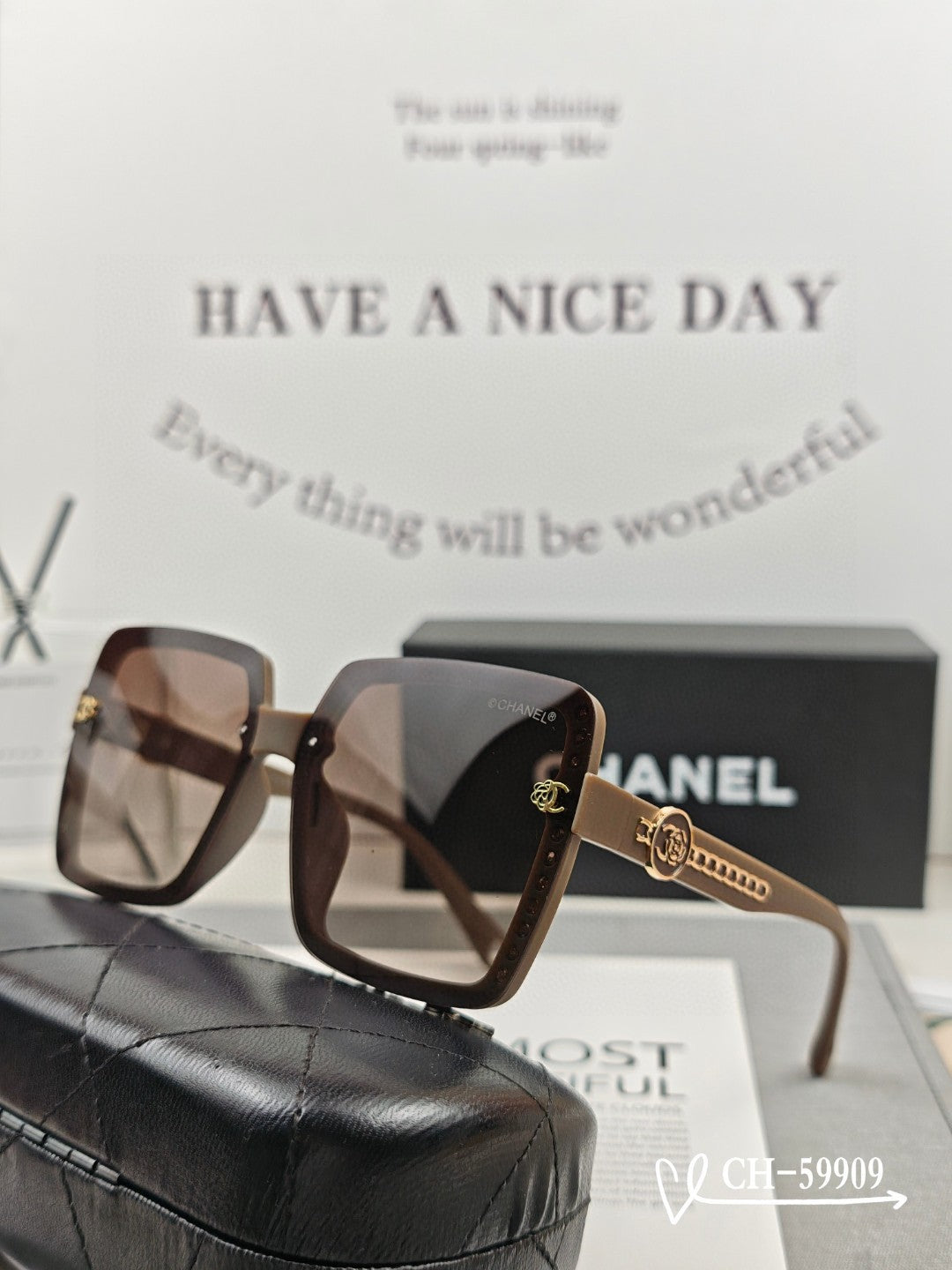 CHANEL SQUARE SUNGLASSES 59909 IN BLACK TR FRAME WITH RESIN LENSES