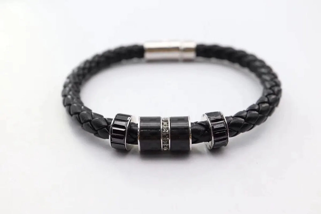 Premium Braided Leather Bracelet with Crystal Accents