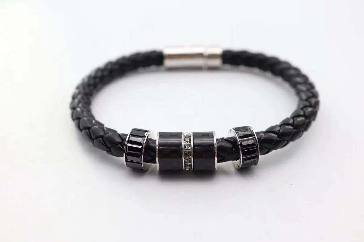 Premium Braided Leather Bracelet with Crystal Accents
