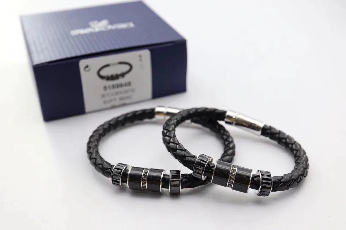 Premium Braided Leather Bracelet with Crystal Accents - Hình 2
