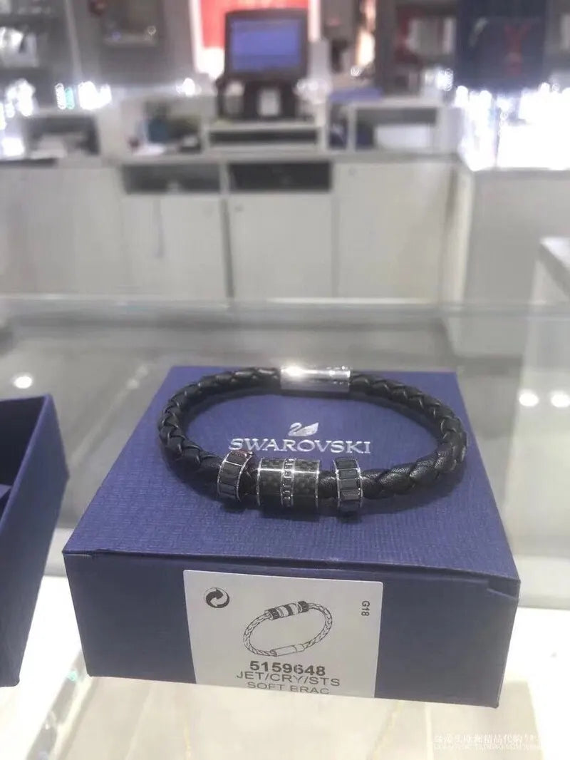 Premium Braided Leather Bracelet with Crystal Accents - Hình 6