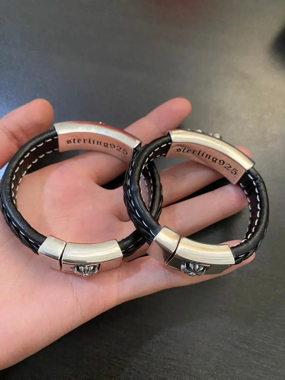 Chrome Hearts Inspired Premium Leather & Sterling Silver Bracelet - Hình 4