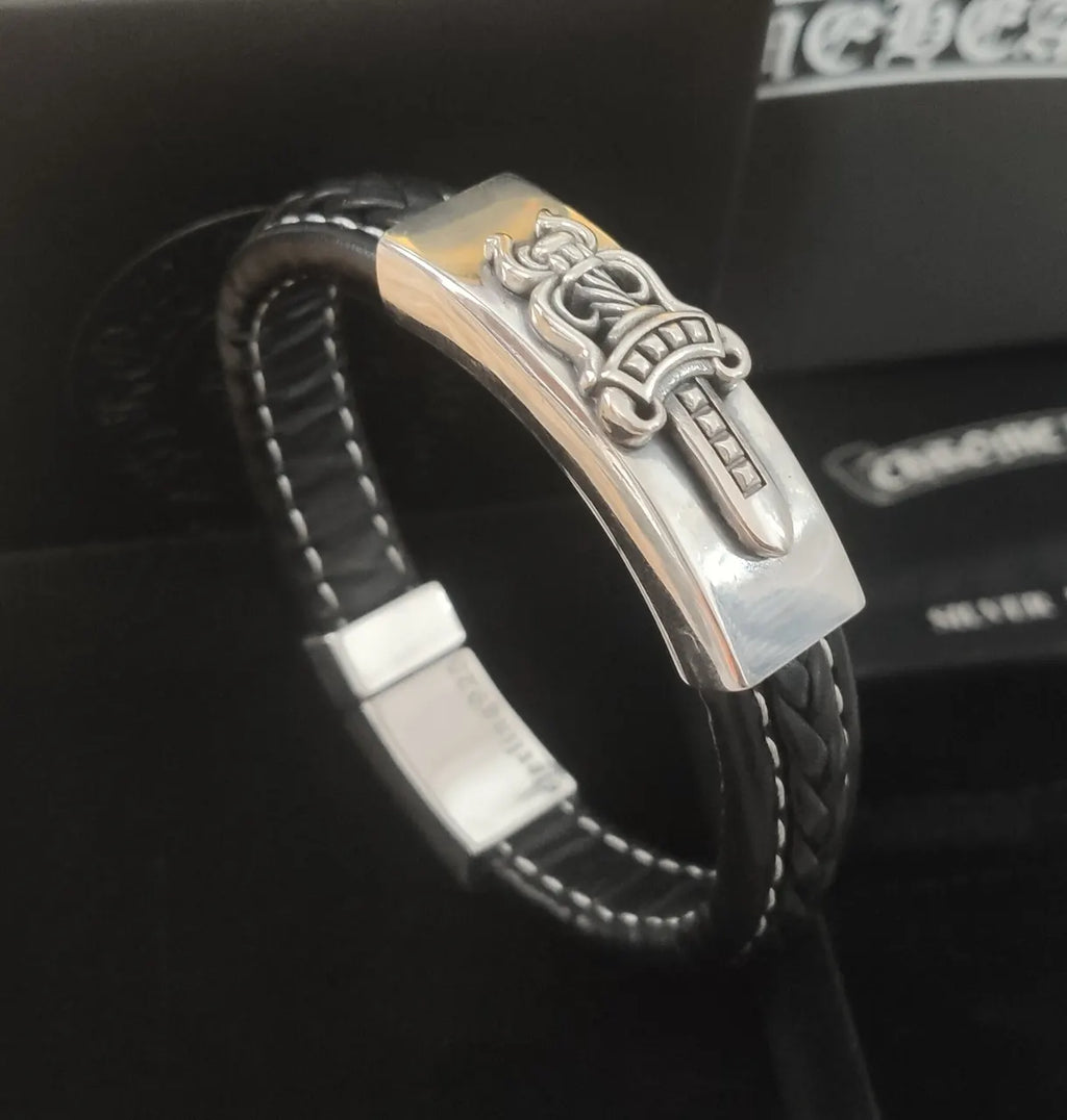 Chrome Hearts Style Leather Bracelet