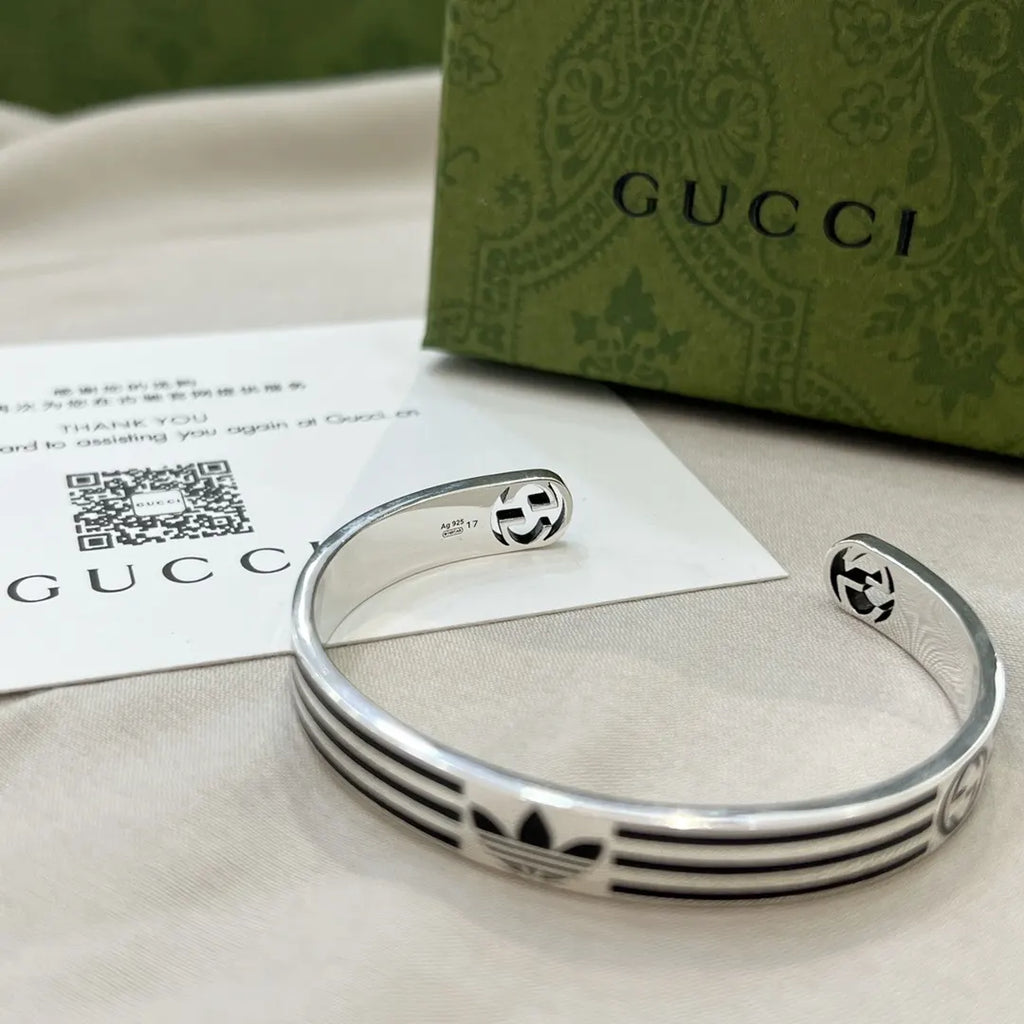 Gucci x Adidas Premium Silver Bangle Bracelet - Hình 2