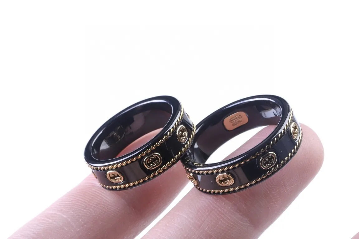 gold Gucci Black Ceramic Ring