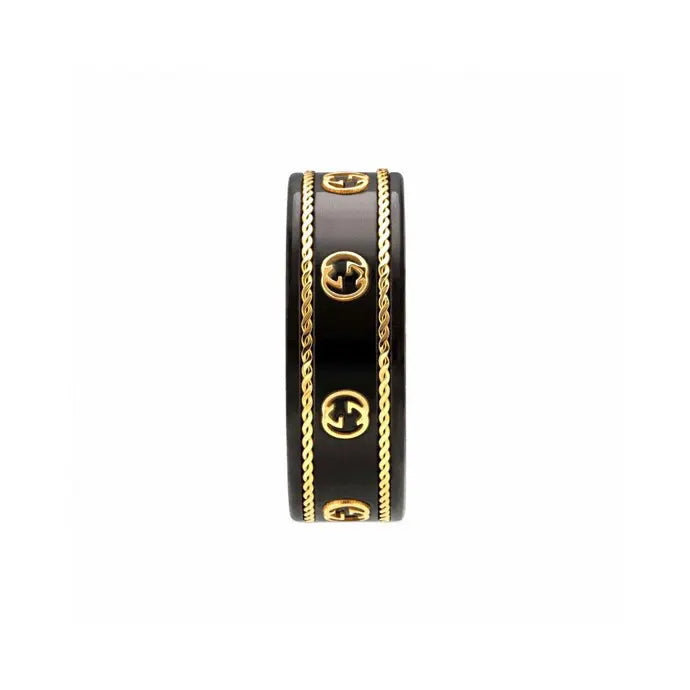 gold Gucci Black Ceramic Ring - Hình 6