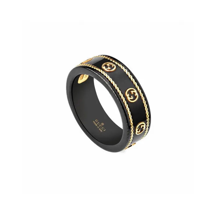gold Gucci Black Ceramic Ring - Hình 7