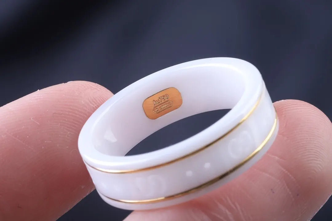 Gucci White Ceramic Gold Ring - Hình 2