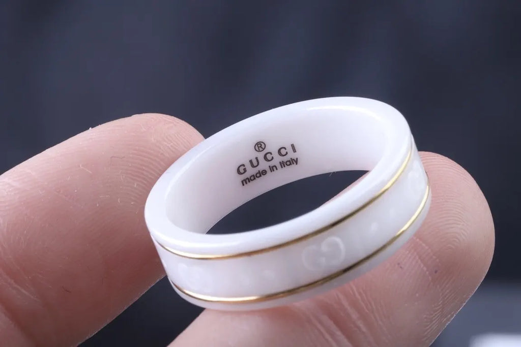 Gucci White Ceramic Gold Ring - Hình 3