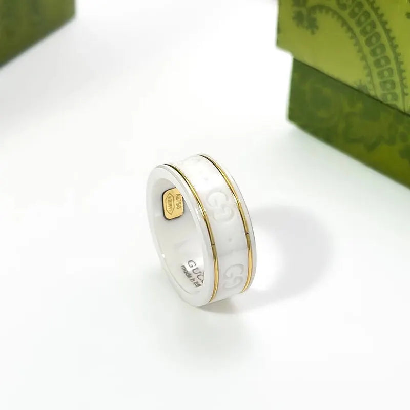 Gucci White Ceramic Gold Ring - Hình 6