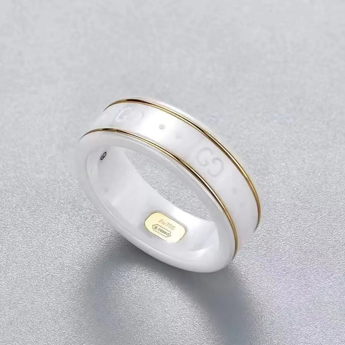 Gucci White Ceramic Gold Ring - Hình 7