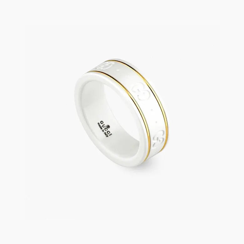 Gucci White Ceramic Gold Ring - Hình 8