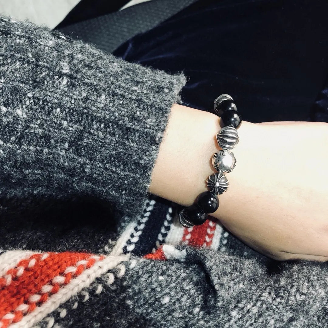Onyx and Silver Accent Premium Bracelet on wrist