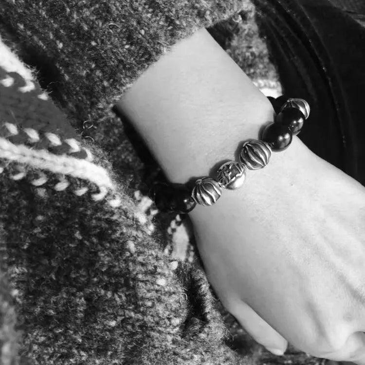 Onyx and Silver Accent Premium Bracelet on wrist - Hình 2