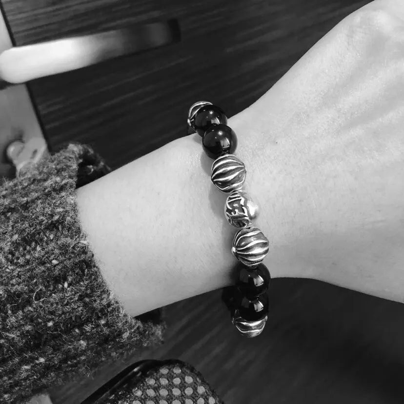 Onyx and Silver Accent Premium Bracelet on wrist - Hình 3