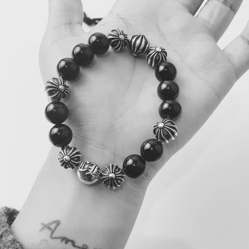 Onyx and Silver Accent Premium Bracelet on wrist - Hình 4
