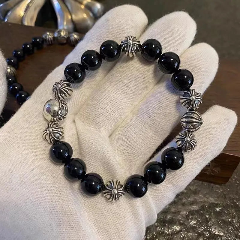 Onyx and Silver Accent Premium Bracelet on wrist - Hình 5